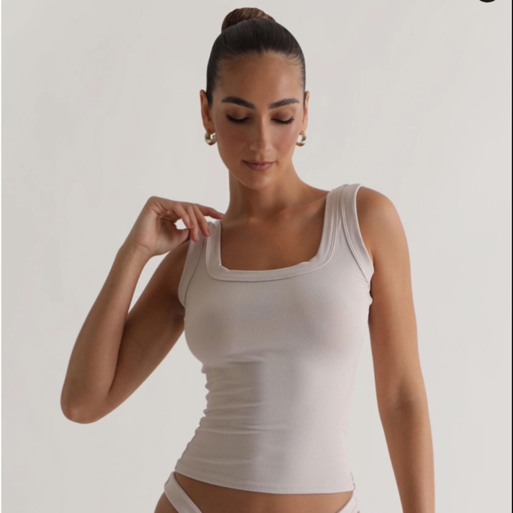 myoutfitonline square micro ribbed tank beige XL